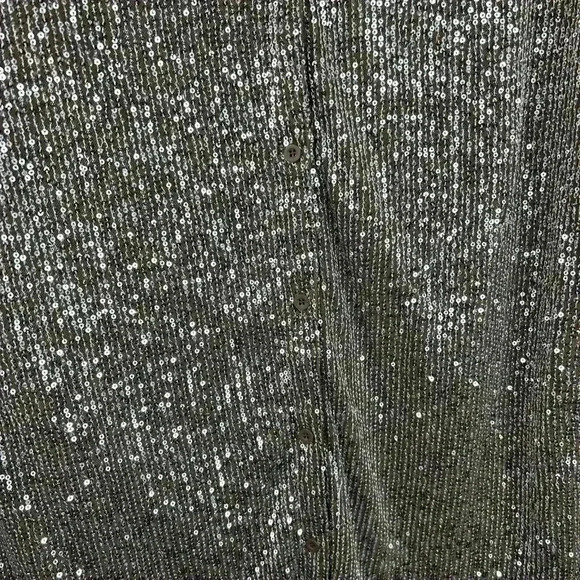 Anthropologie Flat White Sequined Top XS Button Down Holiday Party - Picture 6 of 10
